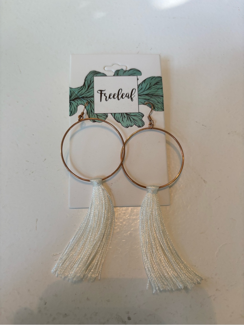 Gold Hoop Earrings with White Tassels